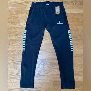 European Soccer Derbystar Training Pants Black White Stripes Large NWT